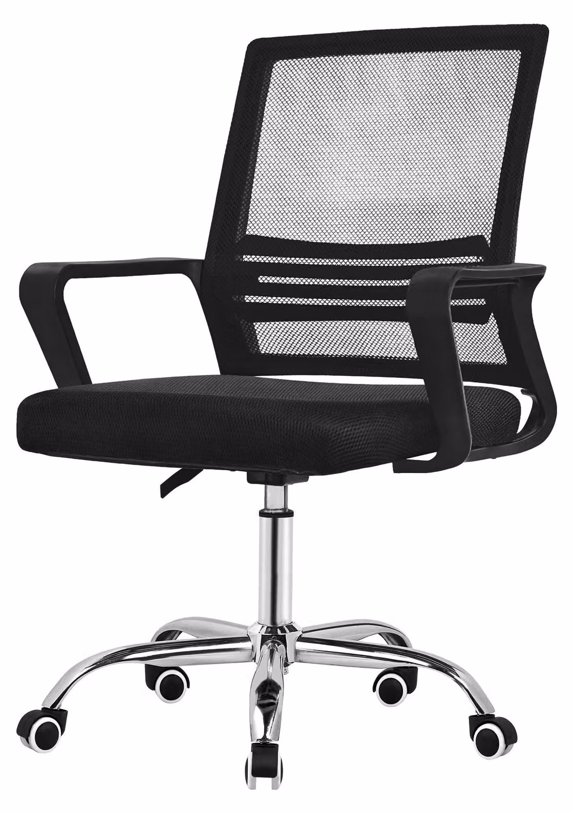 Sedia da ufficio ergonomica con schienale a rete e braccioli, colore nero