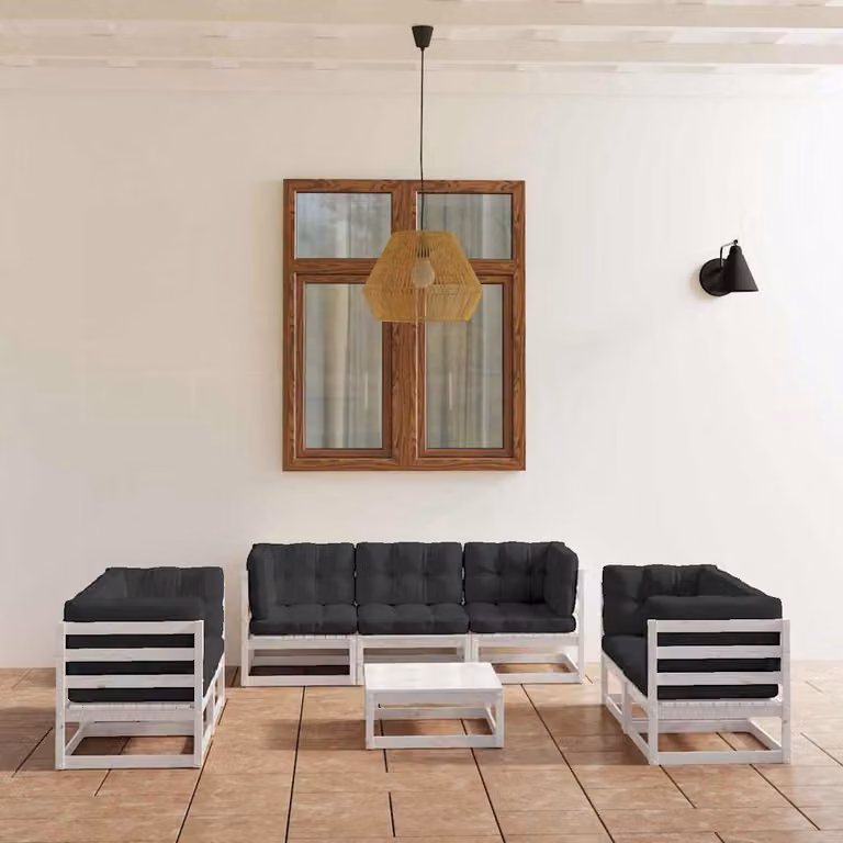 Set Divani da Giardino vidaXL 8 Pezzi in Legno di Pino Trattato con Cuscini e Tavolino Moderno