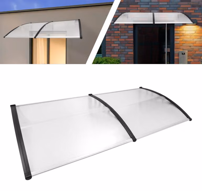 Tenda da ingresso per porta d'ingresso - Tenda per porta 200 x 90 cm - Alluminio e policarbonato - Forma ad arco - Trasparente - Grigio