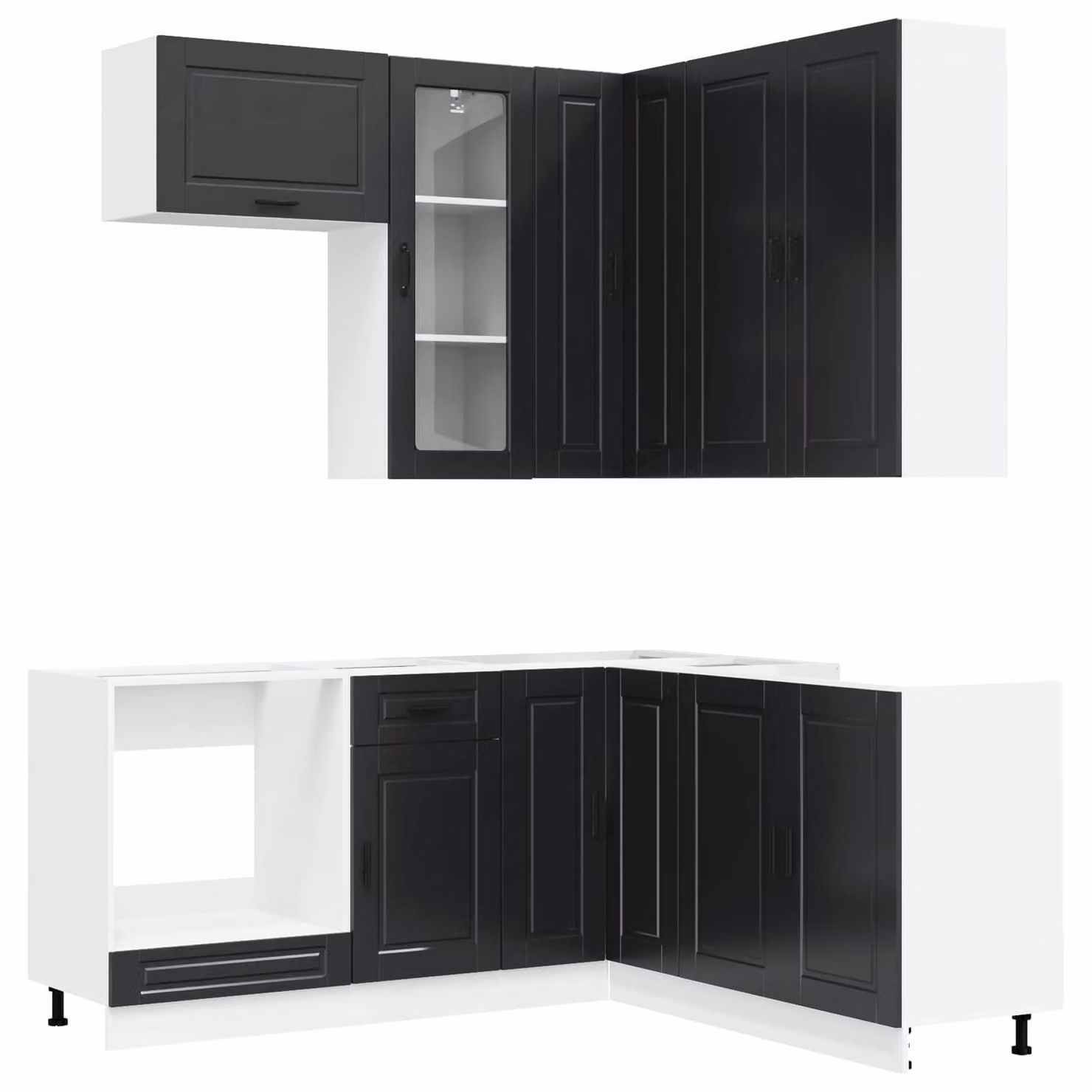 Set di cucina PORTO, 8 pezzi, colore nero, legno ingegnerizzato