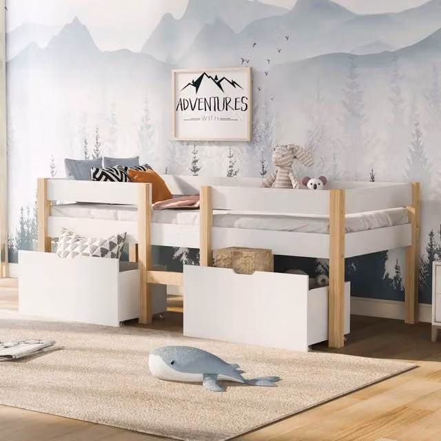 Letto semicastello per bambini WISHDOR in legno di pino e MDF bianco con cassetti L/P/H: 208 x 90 x 120 cm