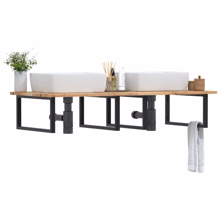 vidaXL Ripiano a Parete per Lavabo in Legno di Acacia e Metallo, Nero e Marrone