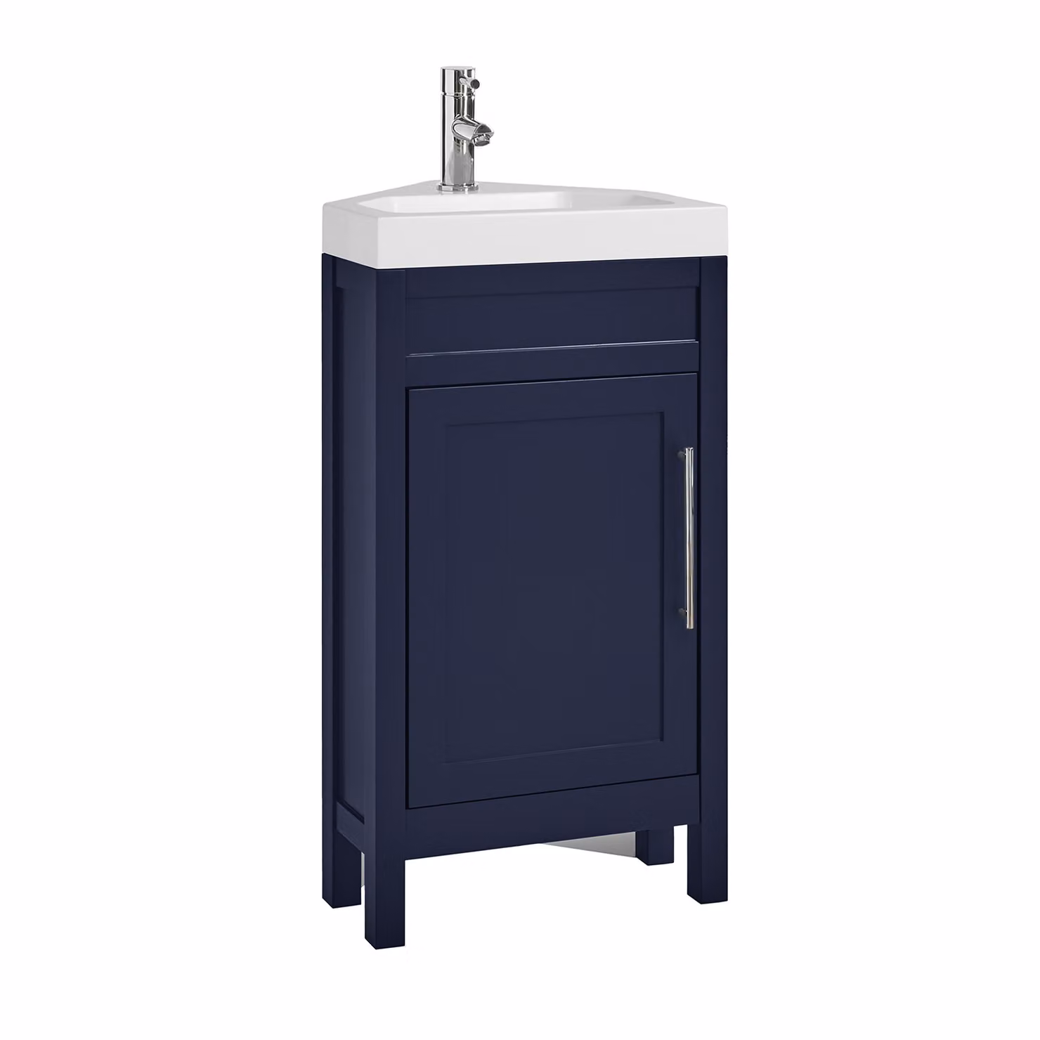 Mobile Bagno Angolare Blu Marino da 450mm con Lavabo e Maniglia Moderna con Barra a T Cromata - Warwick