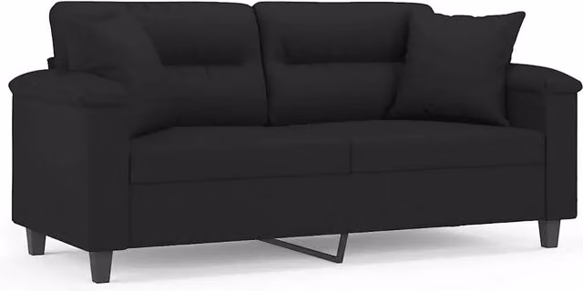 Divano | Divano da soggiorno | Sofa a 2 Posti con Cuscini Nero 140 cm Tessuto Microfibra
