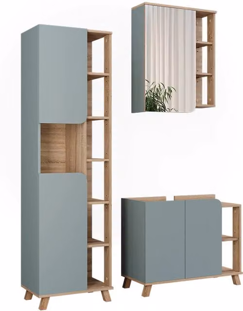 Set di mobili da bagno Karen Sonoma/Blu 3 pezzi Vicco