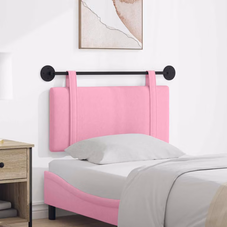 Testiera da letto sospesa vidaXL in tessuto rosa con struttura in legno e pannello imbottito