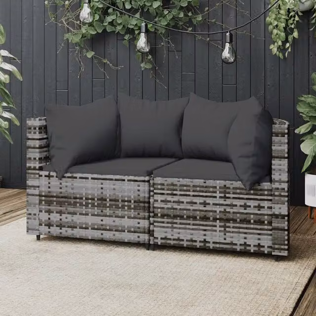 Set di divani angolari da giardino vidaXL in rattan con cuscini, colore antracite – 1