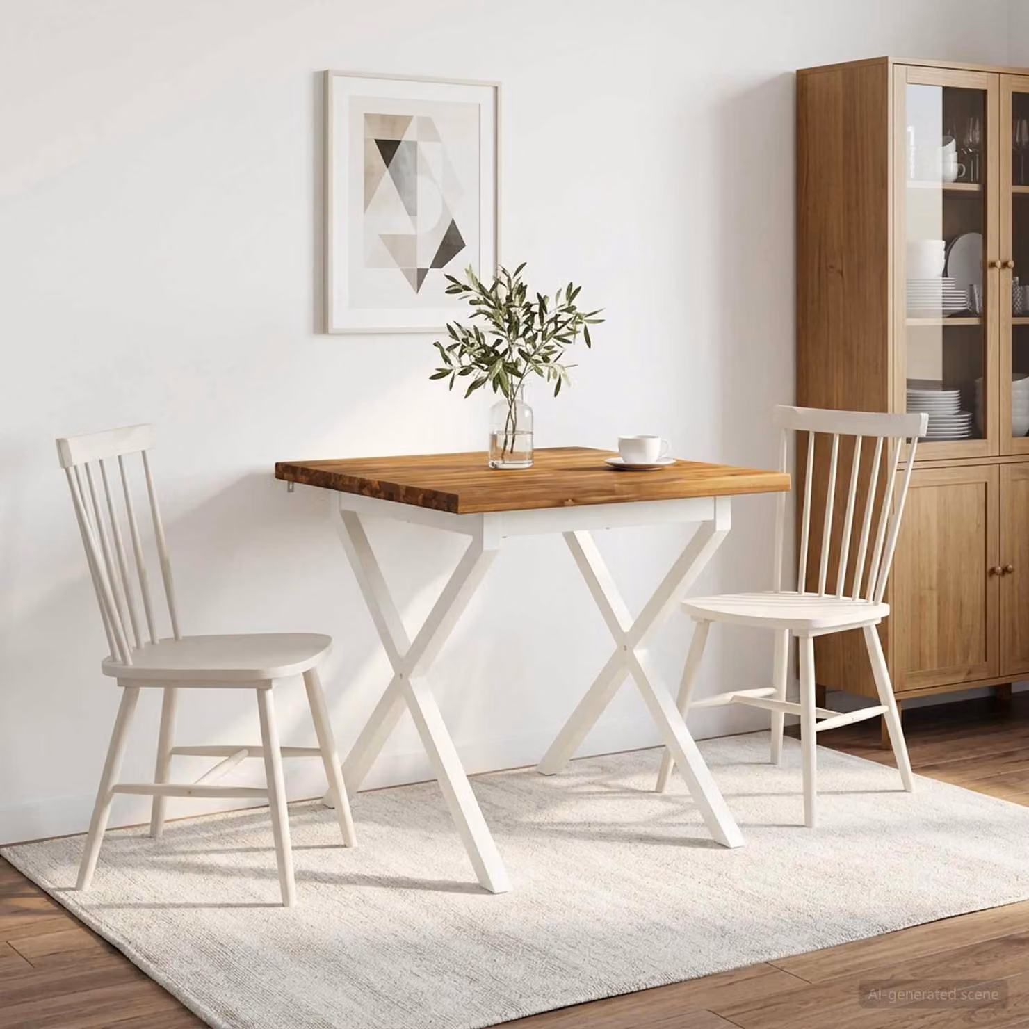 vidaXL 80 x 80 x 75 cm Legno di Acacia Massello Naturale e Bianco