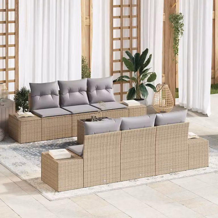 Set Divano da Giardino vidaXL 8 Pezzi a Forma di U in Polyrattan Beige e Grigio con Cuscini e Tavolino