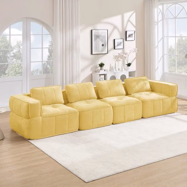 Divano modulare 344x93x67 cm con seduta profonda in poliestere giallo