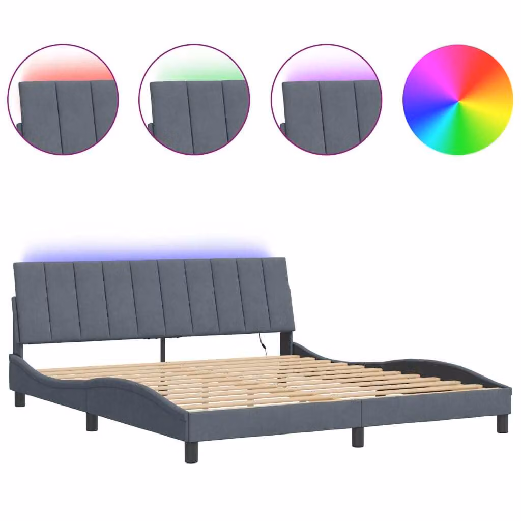 Giroletto con LED senza Materasso Hanko Grigio Scuro 180x200 cm in Velluto