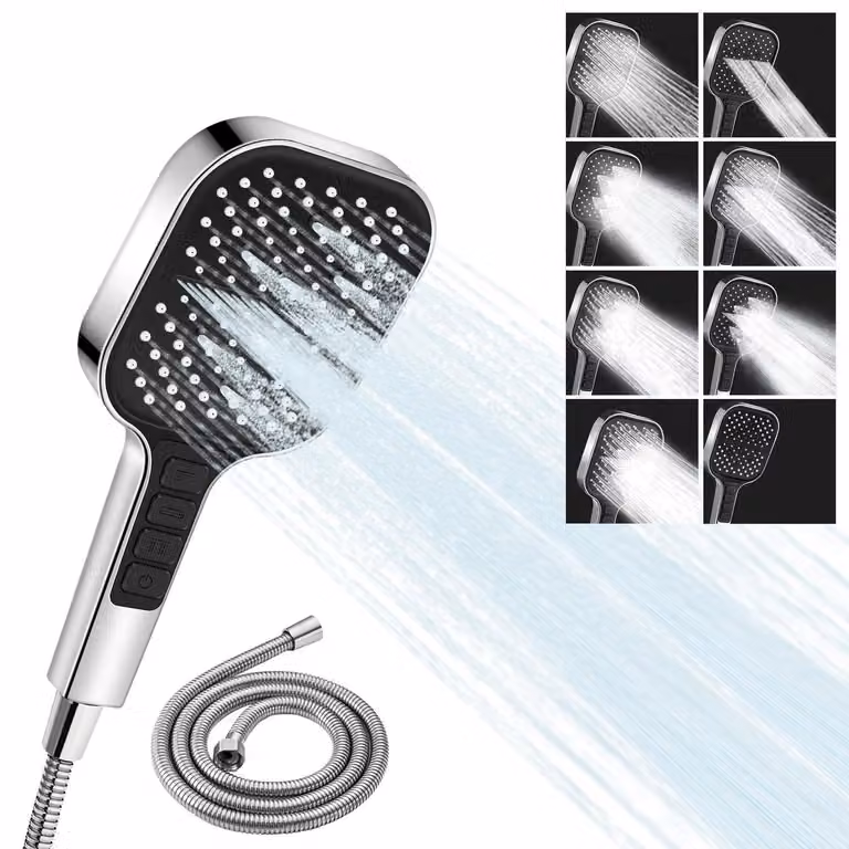 Doccia con flessibile, 7 tipi di getto, soffione manuale, colore argento, attacco G1/2 pollici
