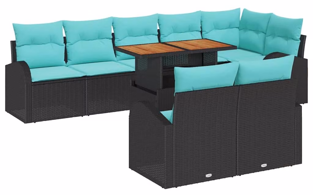 Set da giardino composto da 9 pezzi, colore nero, realizzato in rattan sintetico