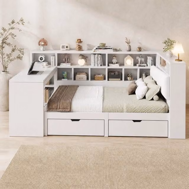 Letto matrimoniale REDOM bianco con illuminazione LED sottostante e cassetti L/P/H: 200 x 140 x 167 cm