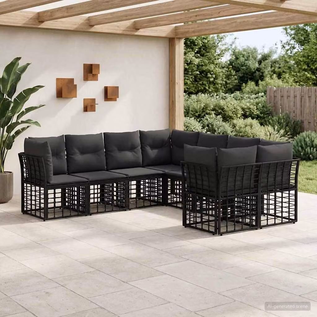 Maison Exclusive - Set da esterno per divano, 8 pezzi, colore nero e grigio scuro, realizzato in poliestere