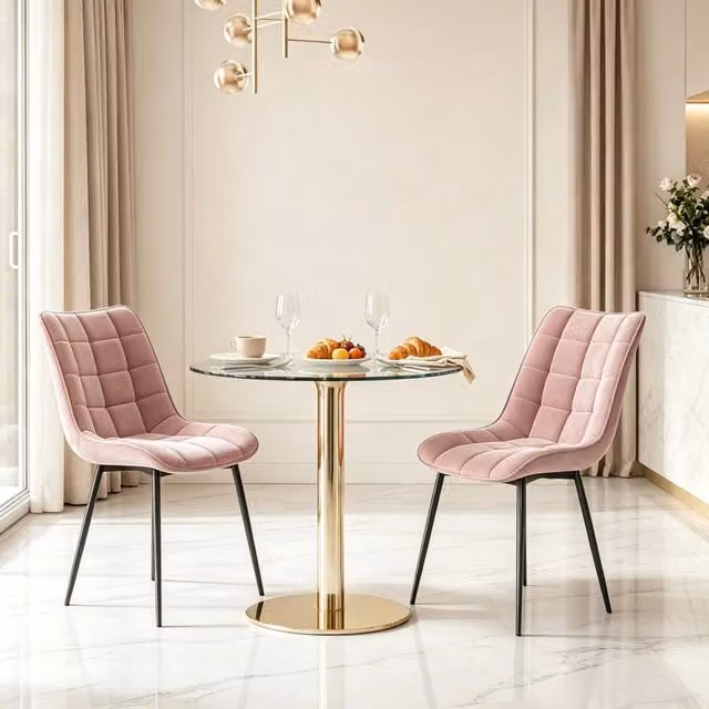 Set di 2 sedie da pranzo MIVRAY in velluto rosa con schienale imbottito e gambe in metallo e legno