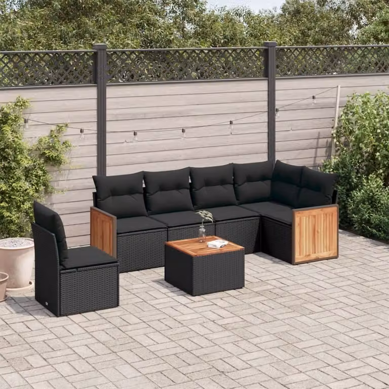 Maison Exclusive - Set da giardino 7 pezzi con cuscini in polyrattan nero