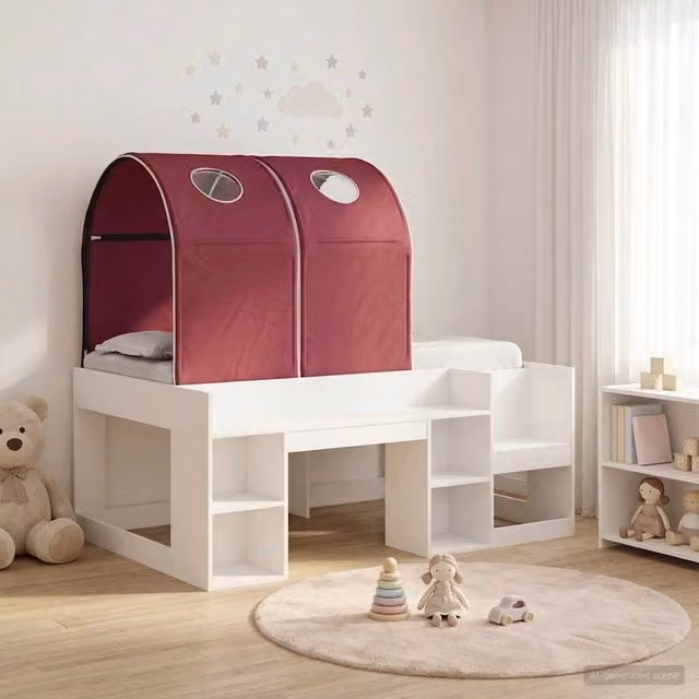 Letto con Tunnel 3 pz Bianco e Rosso Legno ingegnerizzato 3423501