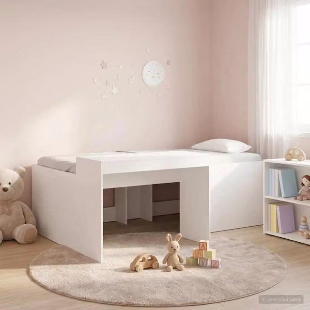 Letto alto per bambini con scrivania Bianco 3422675