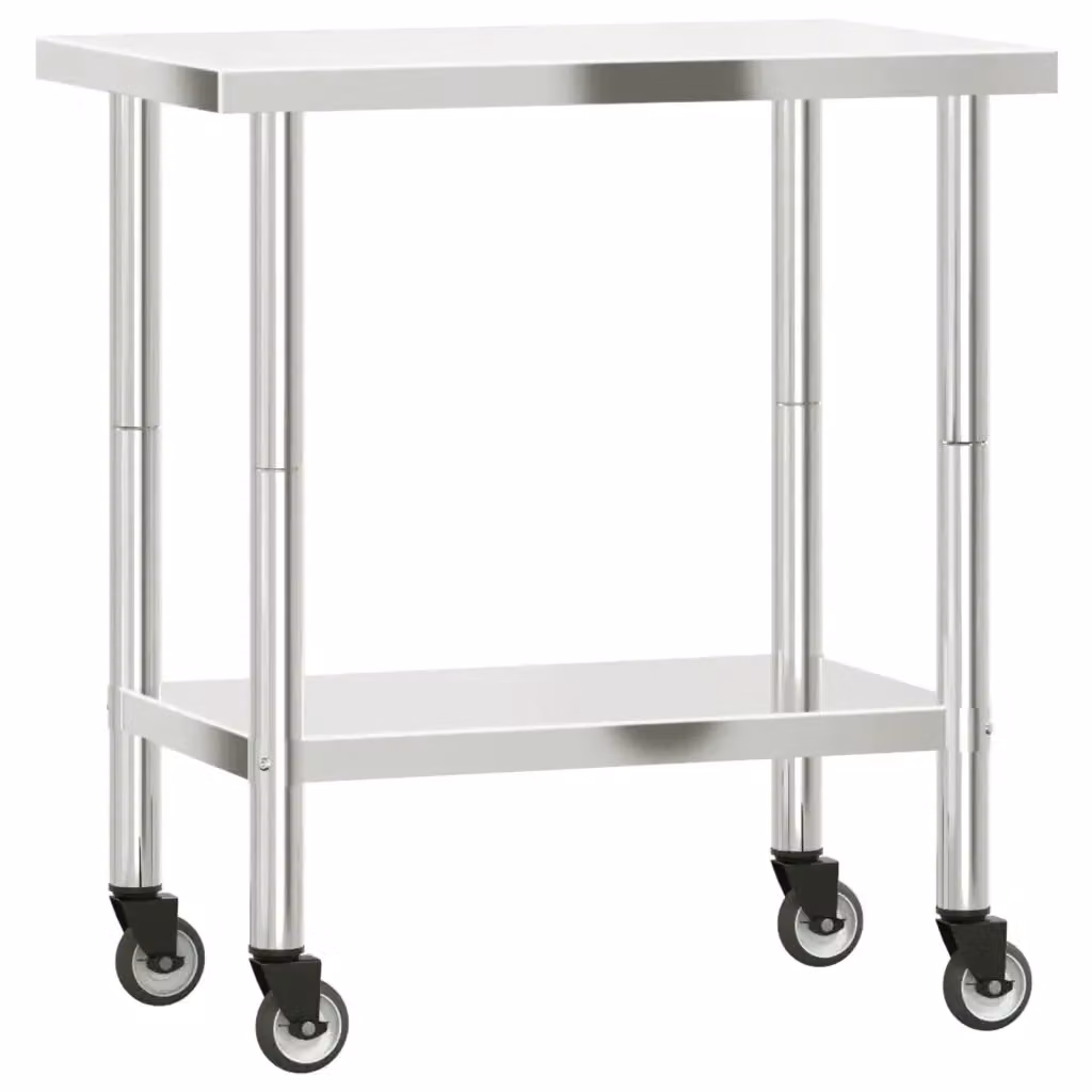 Tavolo da lavoro per cucina con ruote vidaXL in acciaio inox color argento L/P/H: 82,5 x 55 x 85 cm – 2