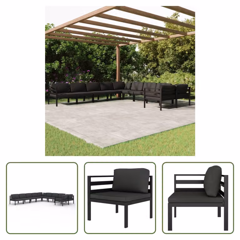 The Living Store Set salotto da giardino 10 pezzi con cuscini alluminio antracite