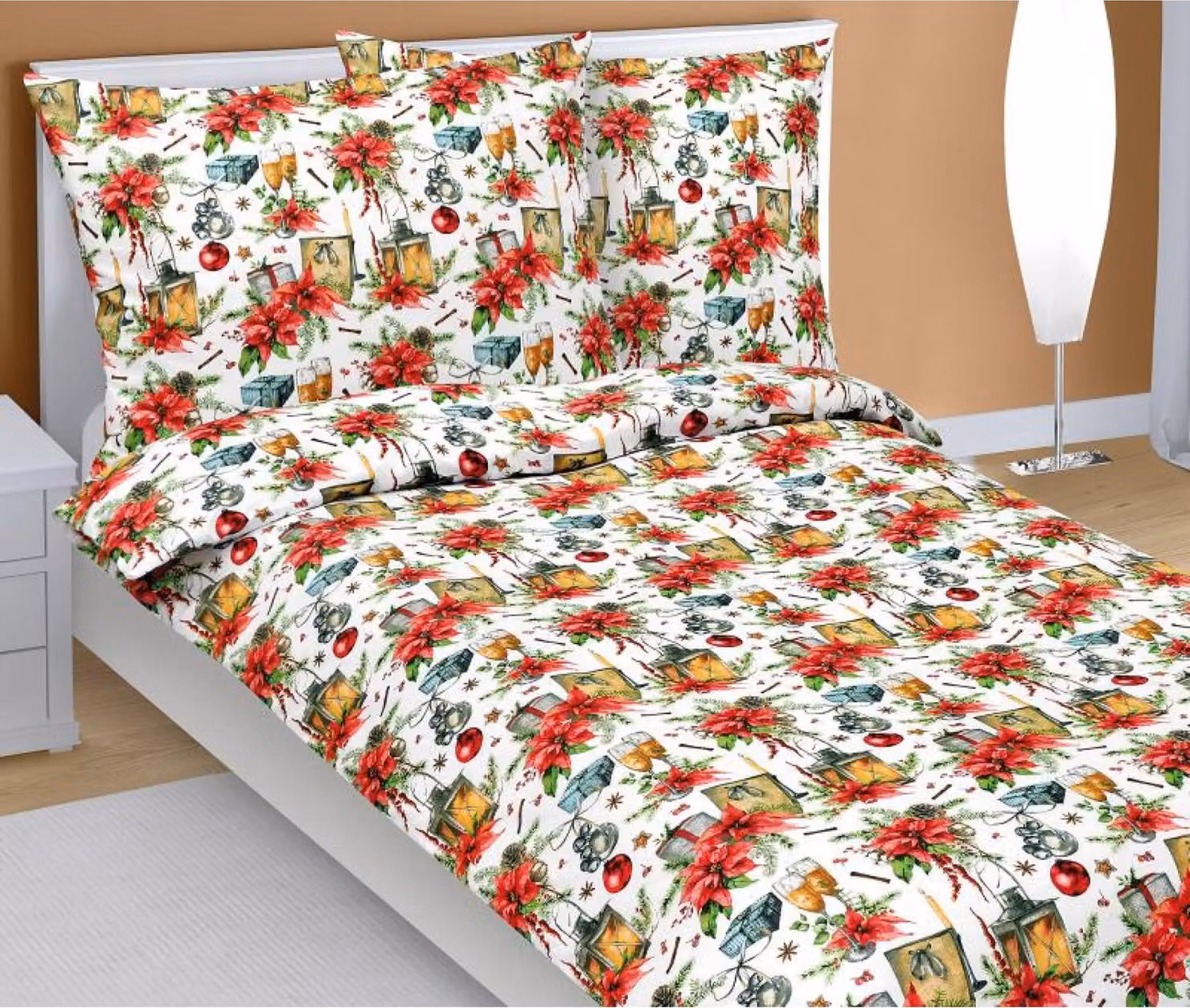 Biancheria da letto in cotone per bambini - tema natalizio - 140x200 cm. 70x90 - rosso, verde, bianco