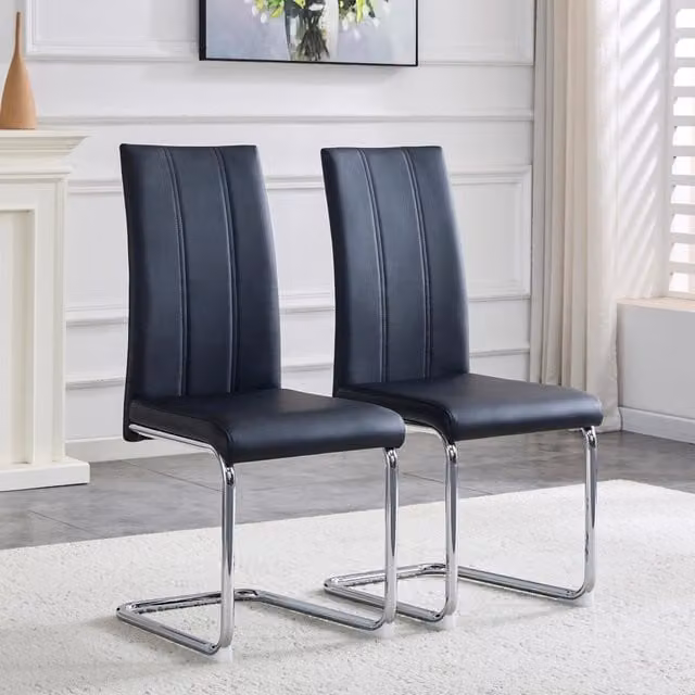 Sedia da pranzo nera in PU e metallo con seduta ergonomica