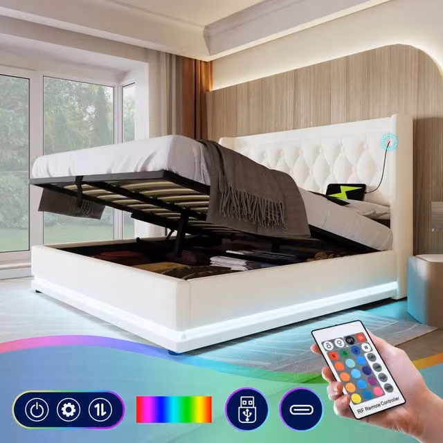 Letto Matrimoniale - Xylo - 160x200 - Bianco - USB-C e LED