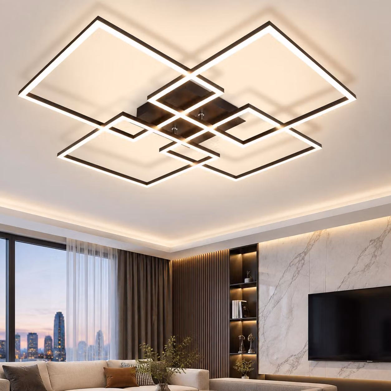 ZMH plafoniera Plafoniera LED 4 cornice nera 32W 3000K lampada da soggiorno bianco caldo rettangolare per camera da letto sala da pranzo