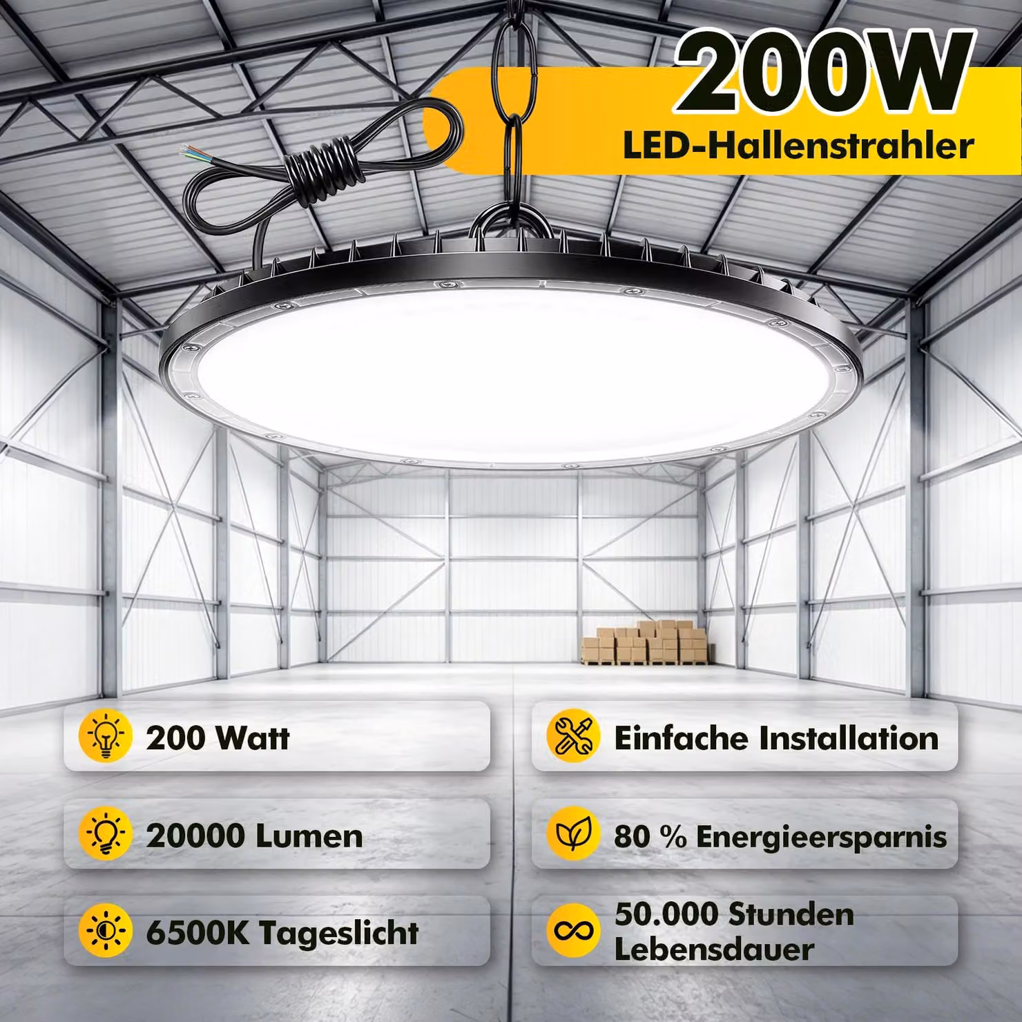 Lampada a LED UFO per ambienti industriali - 200 W - Confezione da 5 pezzi - Grado di protezione IP65 - Impermeabile - Ideale per officine e magazzini