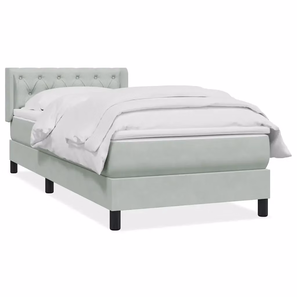 Letto con Giroletto a Molle e Materasso Ibrido vidaXL in Velluto Grigio e Bianco L: 83 cm, P: 213 cm, H: 88 cm – 2