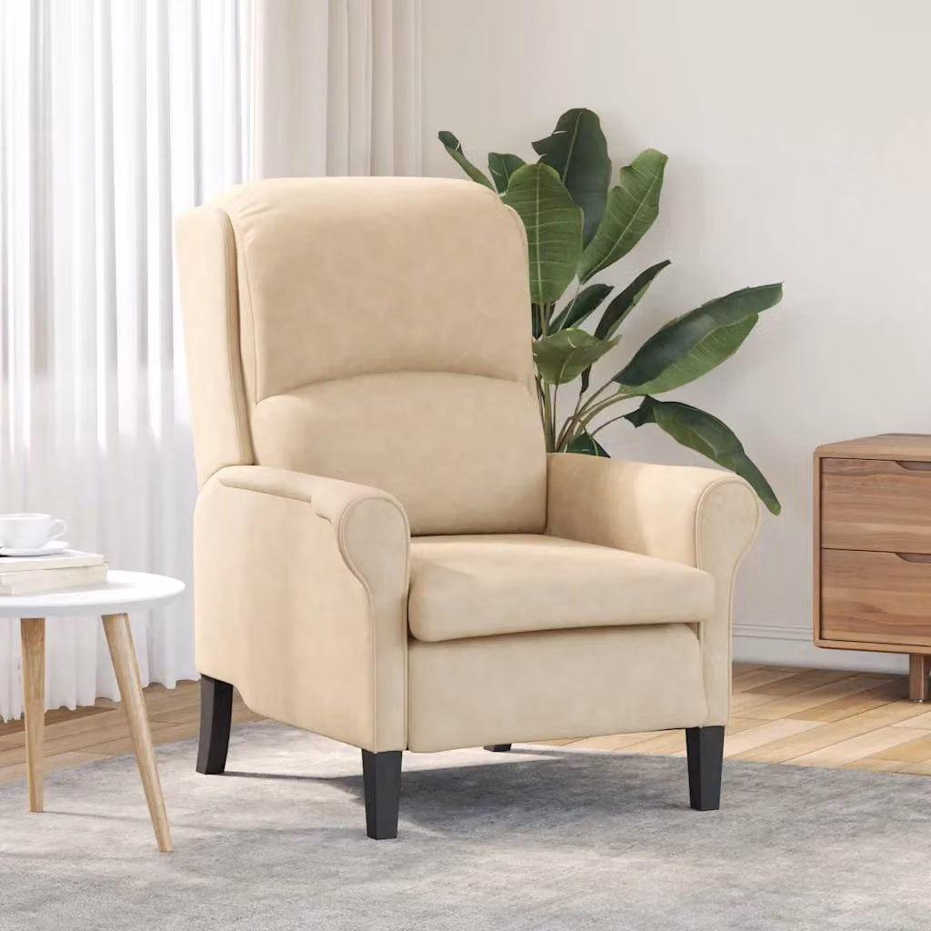 Poltrona moderna vidaXL in microfibra beige con braccioli e struttura in legno, L: 76 cm, P: 94 cm, H: 102 cm