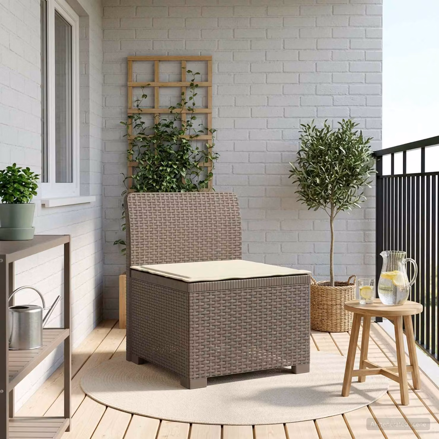 Divano da giardino a 1 posto con cuscino vidaXL in aspetto rattan marrone e grigio