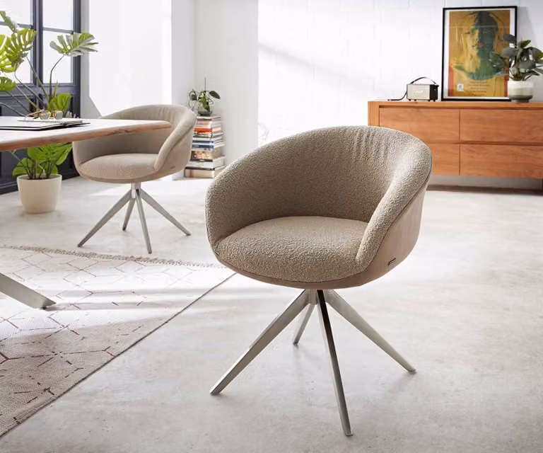 DELIFE Sedia girevole Vinka-Flex con braccioli Mix di materiali Fango Base a croce larga Acciaio inossidabile Girevole a 360° Molle insacchettate