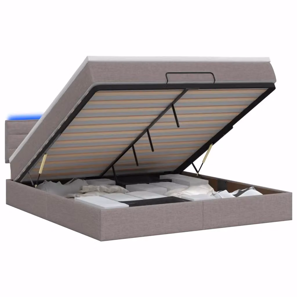 Letto Ottomano con Materasso e Illuminazione LED vidaXL, Colore Beige e Grigio, L/P/H: 140 x 200 x 88 cm – 2