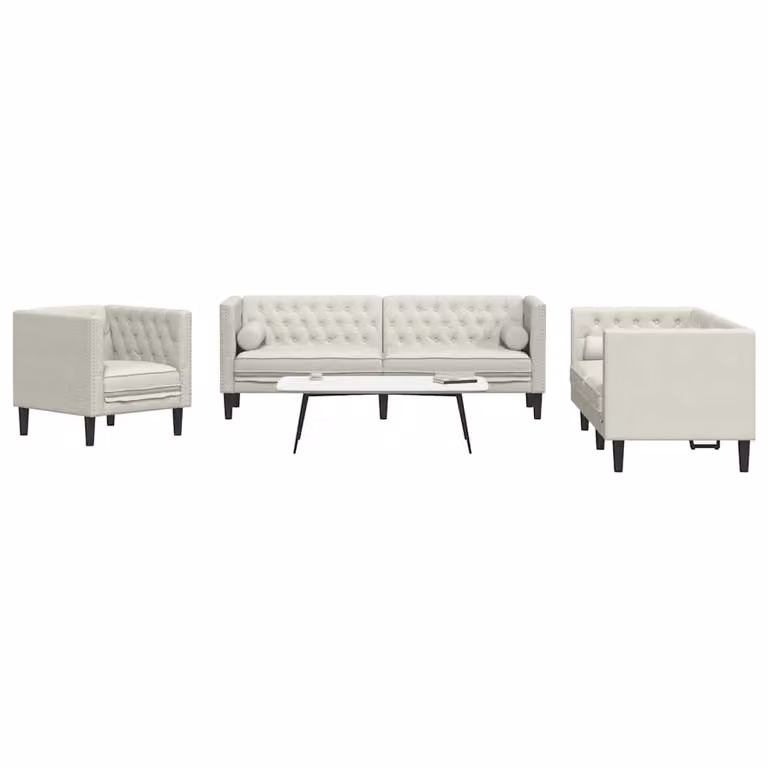 Set di Divani Chesterfield vidaXL in Velluto Beige con Cuscini, Composto da 1 Divano a 3 Posti e 1 Divano a 2 Posti