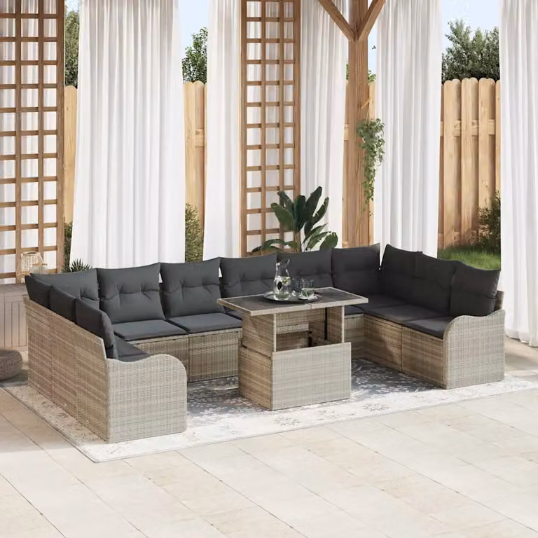 Set Divano da Giardino vidaXL 11 Pezzi con Tavolino e Cuscini Grigio, Moderno e Resistente ai Raggi UV