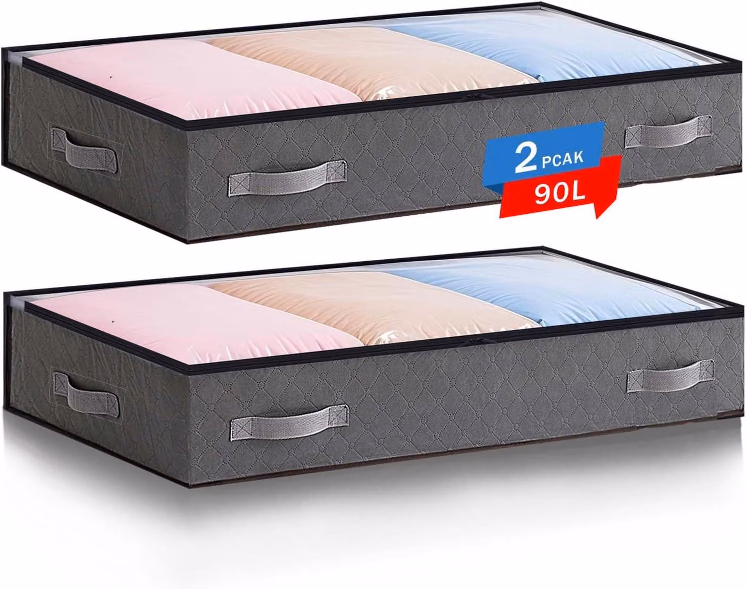 Contenitori portaoggetti da riporre sotto il letto, 2 pezzi, capacità 90 litri, pieghevoli, con coperchio