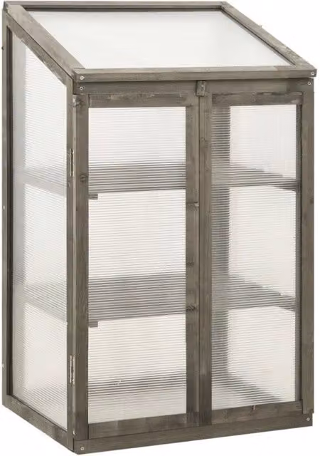 Serra ad armadio EZOOZA in legno di abete grigio con 2 ante apribili e copertura in policarbonato, L: 60 cm, P: 45 cm, H: 85/100 cm – 1
