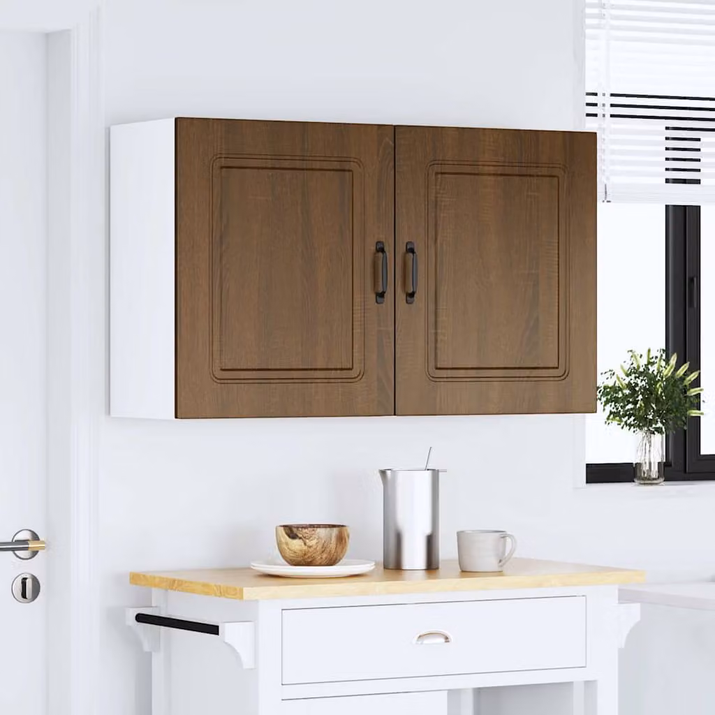 Set di 2 pensili da cucina Kalmar vidaXL in legno multistrato e MDF color rovere marrone con ante a battente