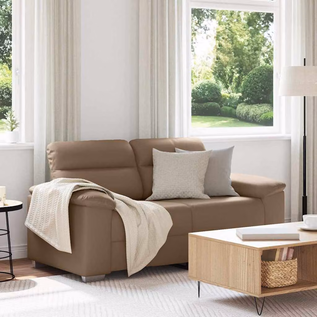 Divano a 2 posti vidaXL in similpelle color beige e marrone con cuscini inclusi, L: 160 cm, P: 81 cm, H: 84 cm