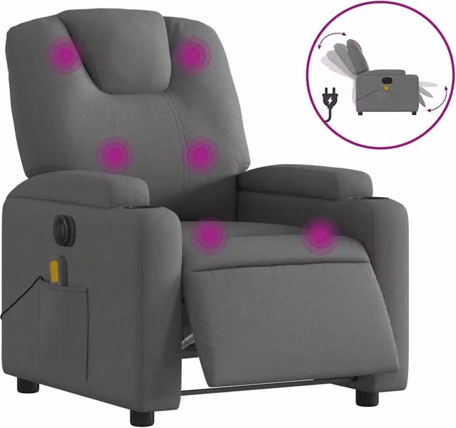 Poltrona | Sedia Relax Reclinabile Massaggio Elettrica Grigio Scuro Tessuto
