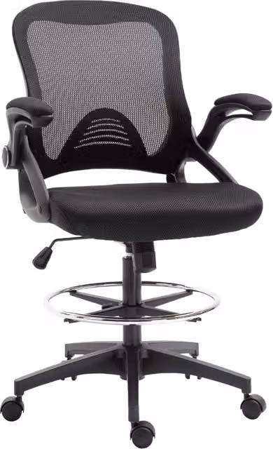 Sedia da ufficio Chicfurn nera con braccioli ribaltabili, poggiapiedi e ruote, L: 64 cm, P: 60 cm, H: 106-126 cm