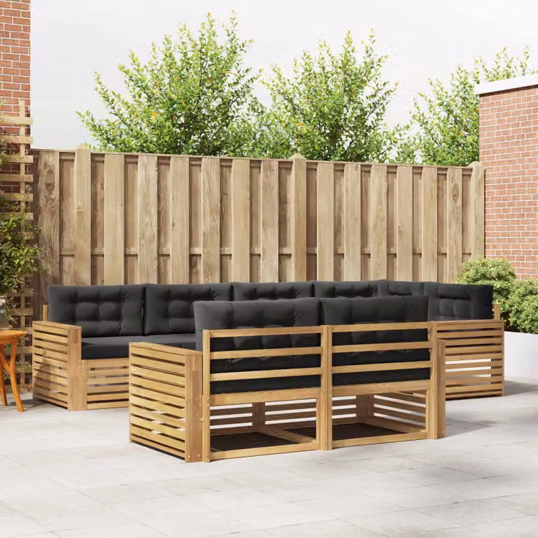 Set di divani da esterno a L vidaXL in legno di acacia con cuscini, Bianco e Antracite