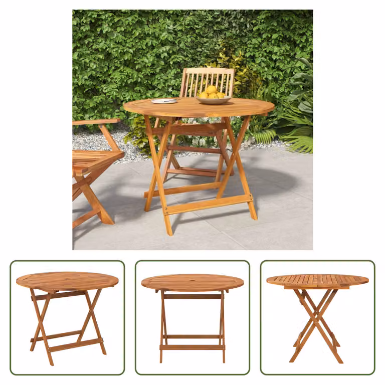 The Living Store Tavolo da giardino pieghevole Ø 90x75 cm in legno massello di acacia