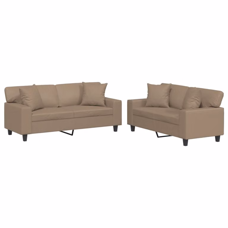 Set di Divani 2 pz con Cuscini Cappuccino in Pelle finta