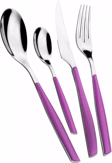 Set di posate Glamour Casa Bugatti da 24 pezzi in acciaio inox rivestito viola con scatola window