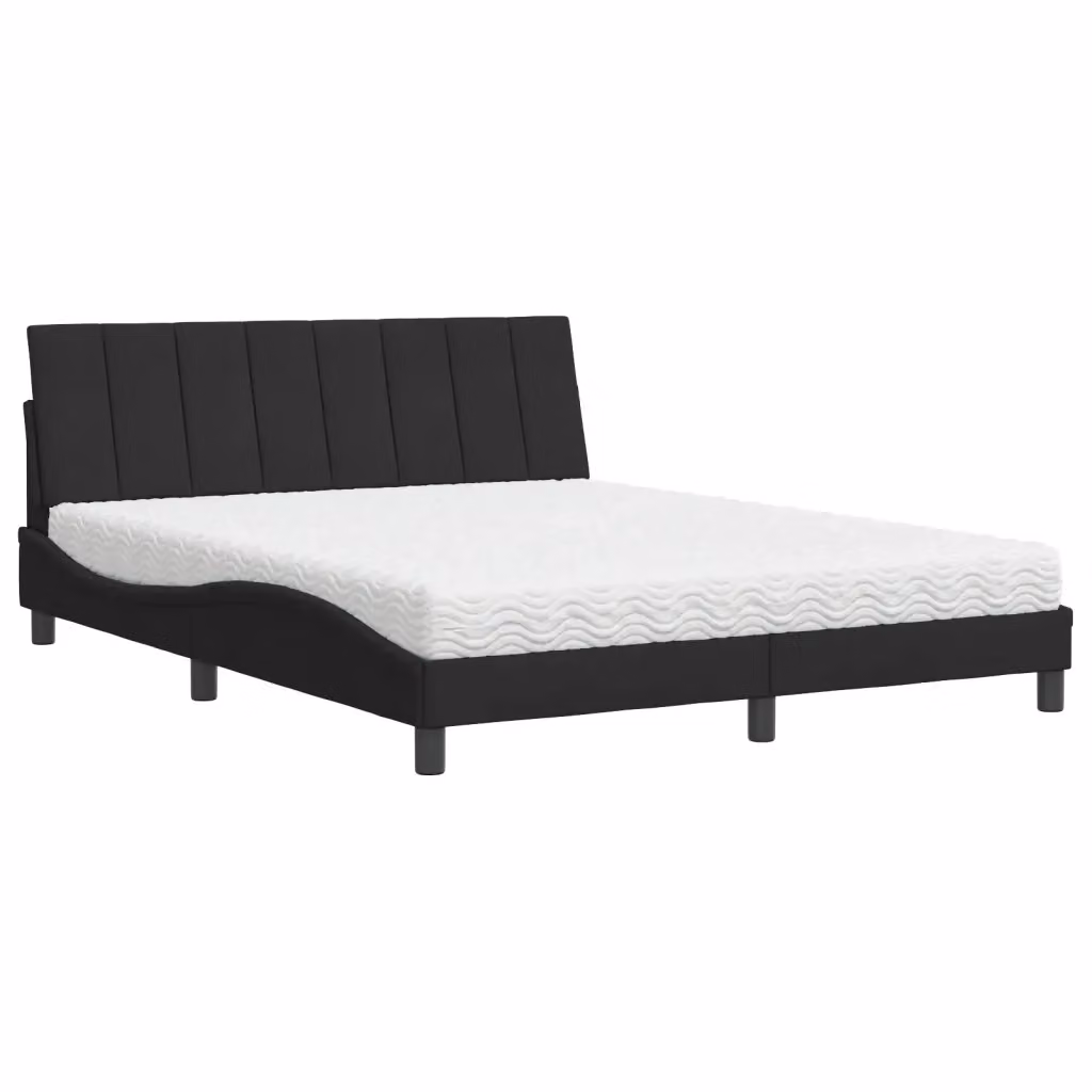 Letto Hanko vidaXL con Materasso in Velluto Nero L/P/H: 160 x 200 cm – 2