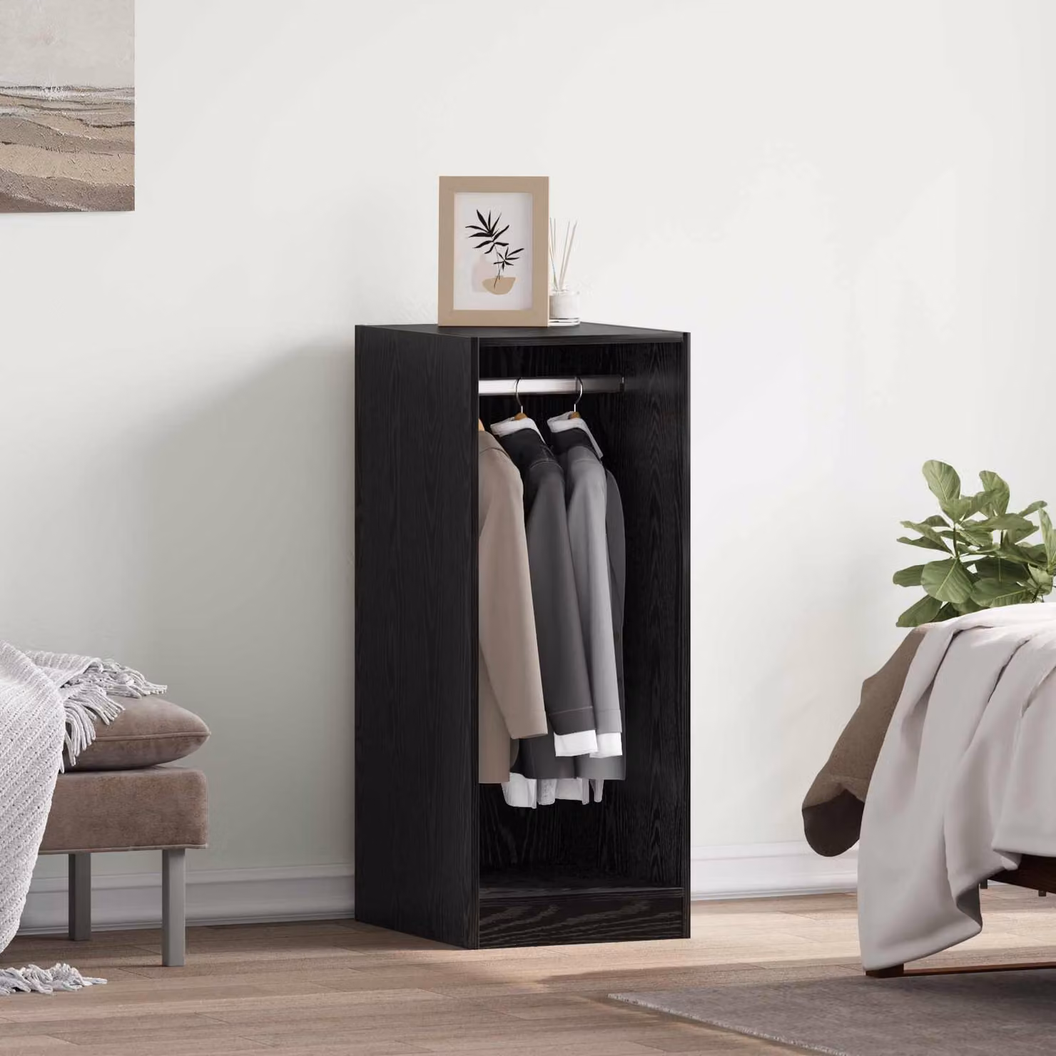 Guardaroba moderno vidaXL in legno MDF color rovere nero con ripiani e appendiabiti L/P/H: 41 x 48 x 102 cm