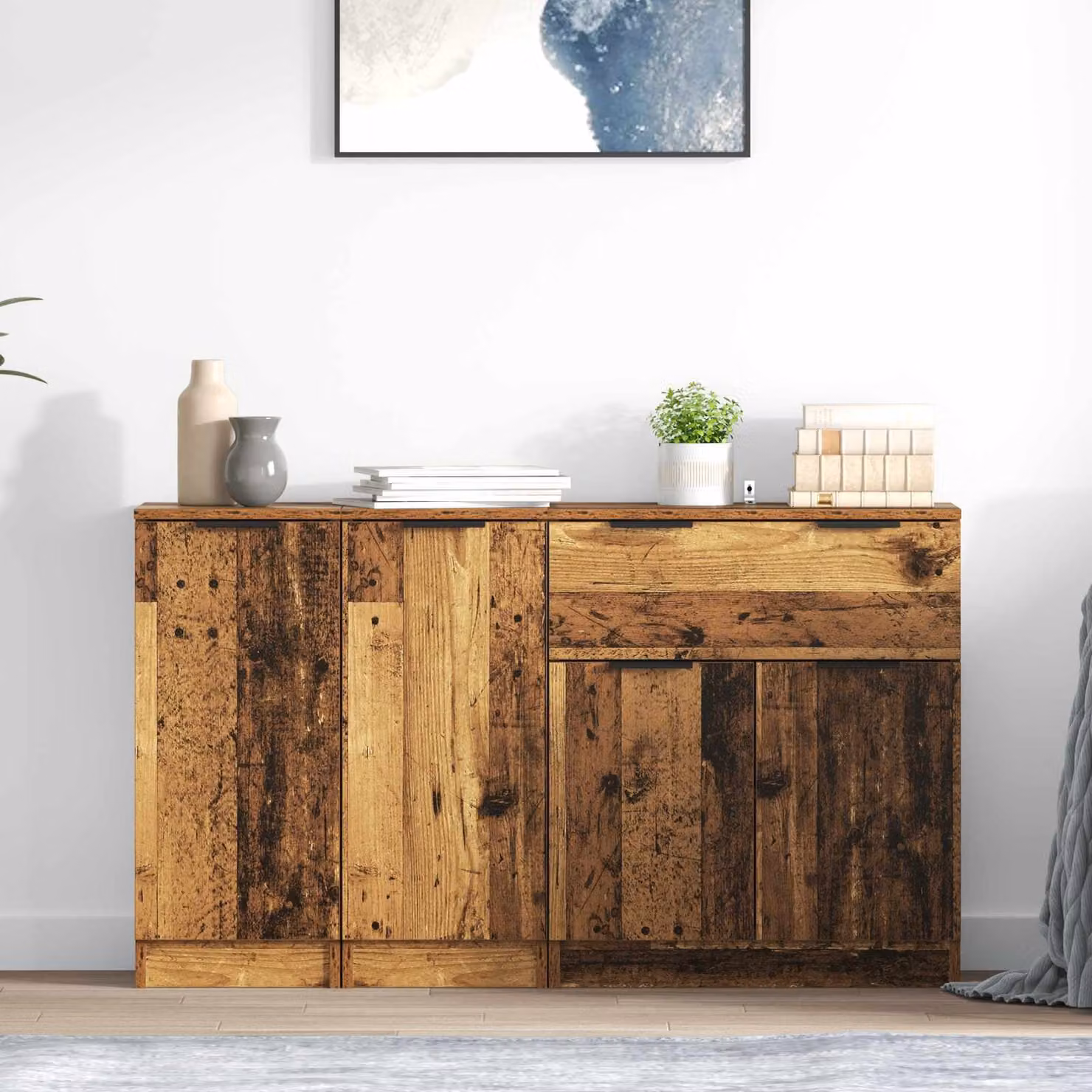 Credenza vidaXL in 3 pezzi in legno e metallo color marrone, L 120 x P 30 x H 70 cm